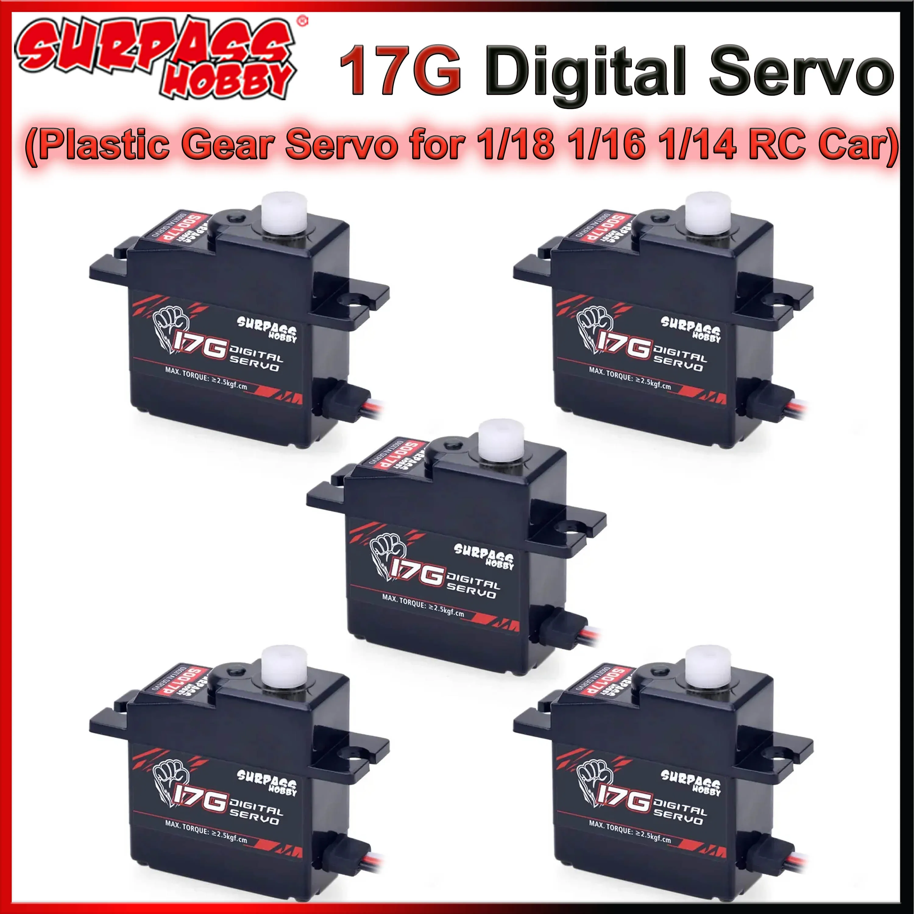 SURPASS HOBBY 17G Plastic Gear Mini Micro Digital Servo for 1/18 1/16 1/14 RC Car Truck Airplane Robot D90 MN WPL SCY MJX JJRC