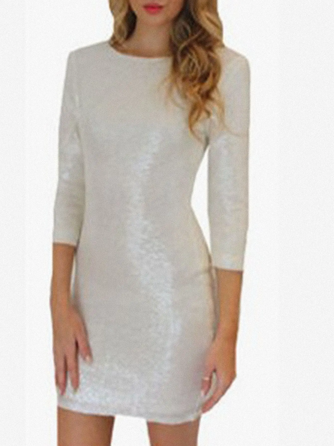 Mini abito elegante con paillettes da donna, maniche a tre quarti, girocollo, casual, aderente, stile semplice