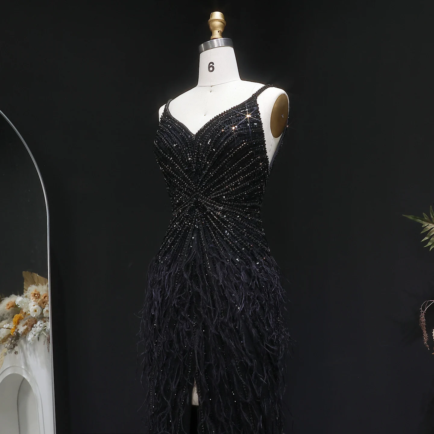 Sharon Said Dubai Luxuriöse Feder-Meerjungfrauenkleider in Silber für Hochzeiten, Blaues Arabisches Abendkleid, Partykleider SS004 Maßanfertigung – Detail 29