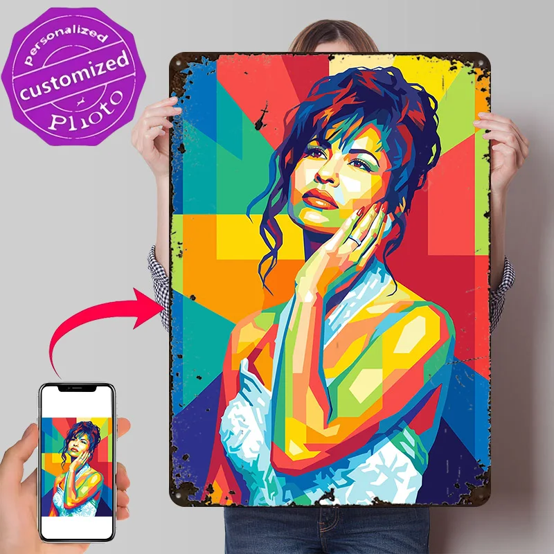 Colorful Selena Quintanilla Portrait Personalized 3D Textured Metal Poster Wall Art Vintage Tin Signs for Bedroom Decoration