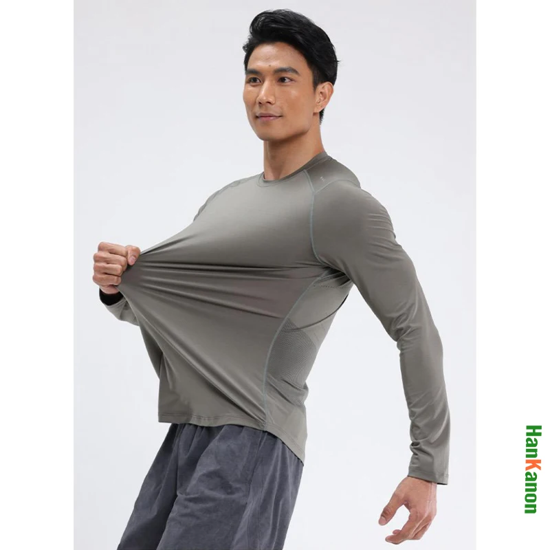 Men's Outdoor Sports Long-Sleeve Tee: Crew Neck, Slim Fit, Friction-Reducing Design, Elastic Comfort for Superior Performance