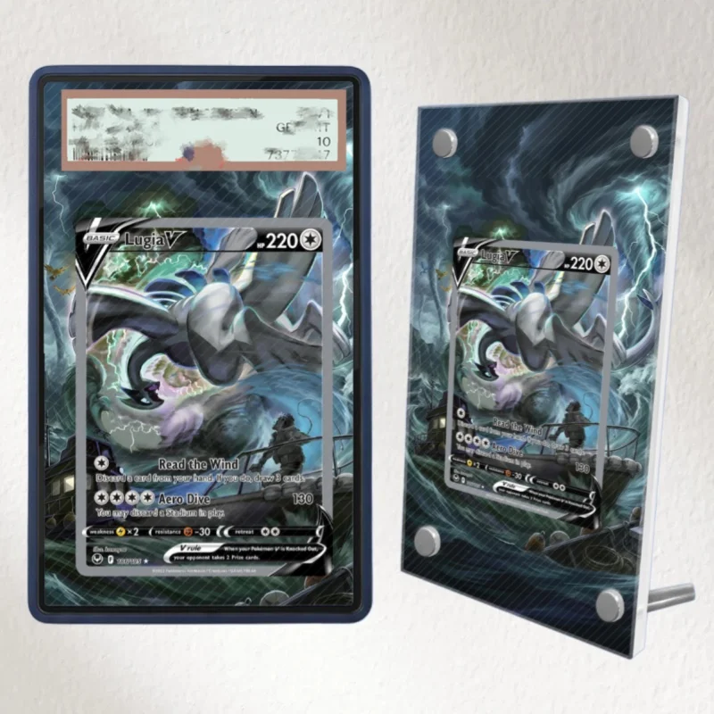 Caixa de Armazenamento e Expositor de Acrílico para Cartas de Anime PTCG Lugia V com Arte Estendida e Pintura Expandida, Acessório para Expositor PSA