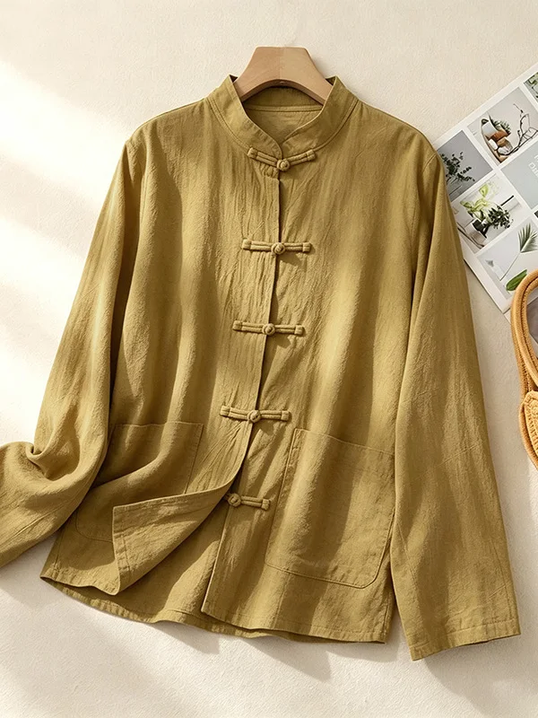 High-End Women's Cotton Linen Short Sleeve Shirt Chinese Style Button Cardigan New Autumn Collection Fashion Outerwear