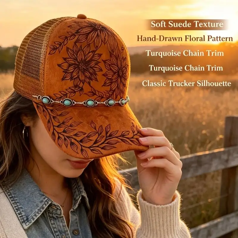 Casual Printed Hat for Adult 56-60 Size and Daily Styling Use 6XDA