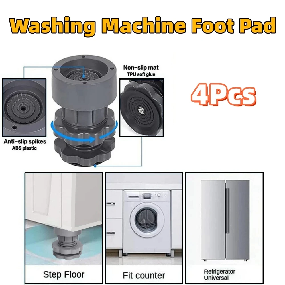 4Pcs Adjustable Height Washing Machine Refrigerator Foot Pads Anti Vibration Noise Reduction Shock Absorption Non-Slip Pad image 2