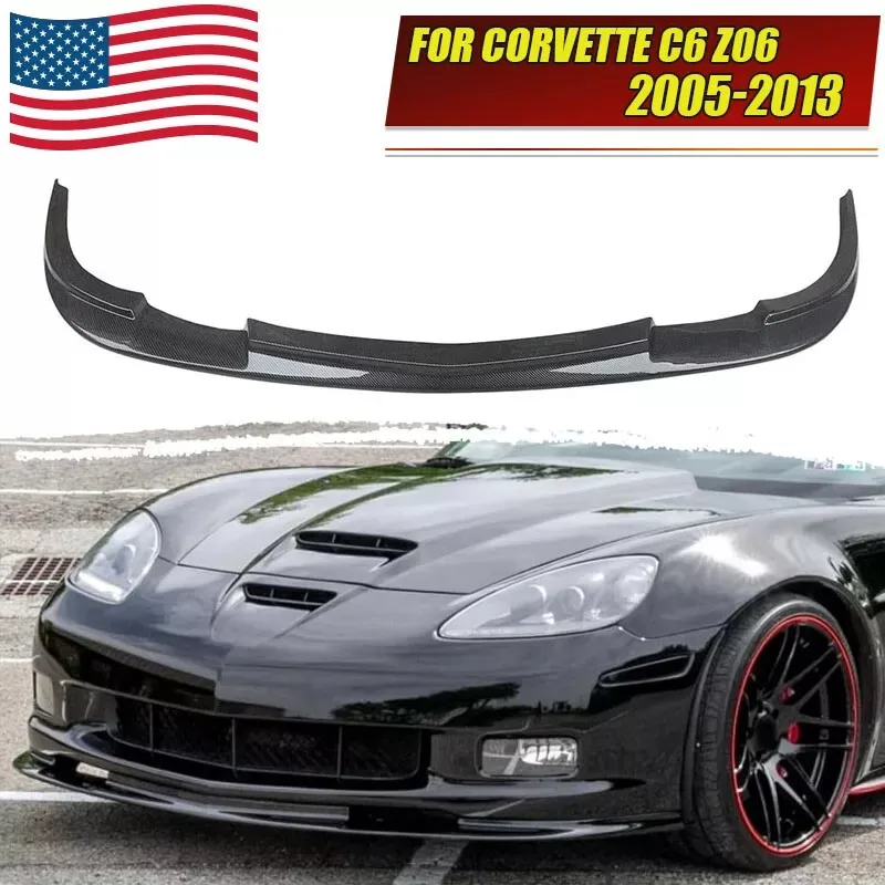 3pcs/set Car Front Bumper Lip For Chevy C6 Corvette Z06 ZR1 Style 2005-2013 Carbon Fiber Look Front Lips Splitter Car Body Kit