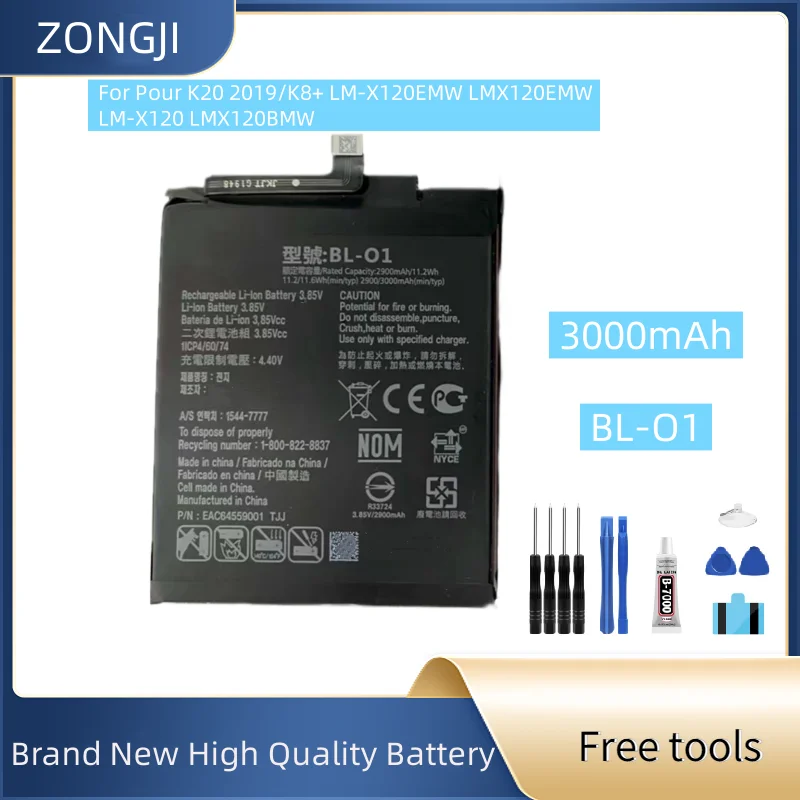 New Battery 3000mAh 3.85V BL-O1 Battery For K20 2019 K8 BL-O1 Mobile Phone Battery + Free Tools