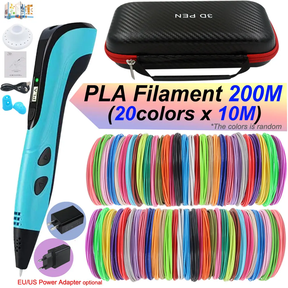 2025 Nouveau style stylo 3D pour enfants stylo d'impression 3D avec écran LED PLA et adaptateur secteur et boîte de rangement cadeau d'anniversaire de Noël