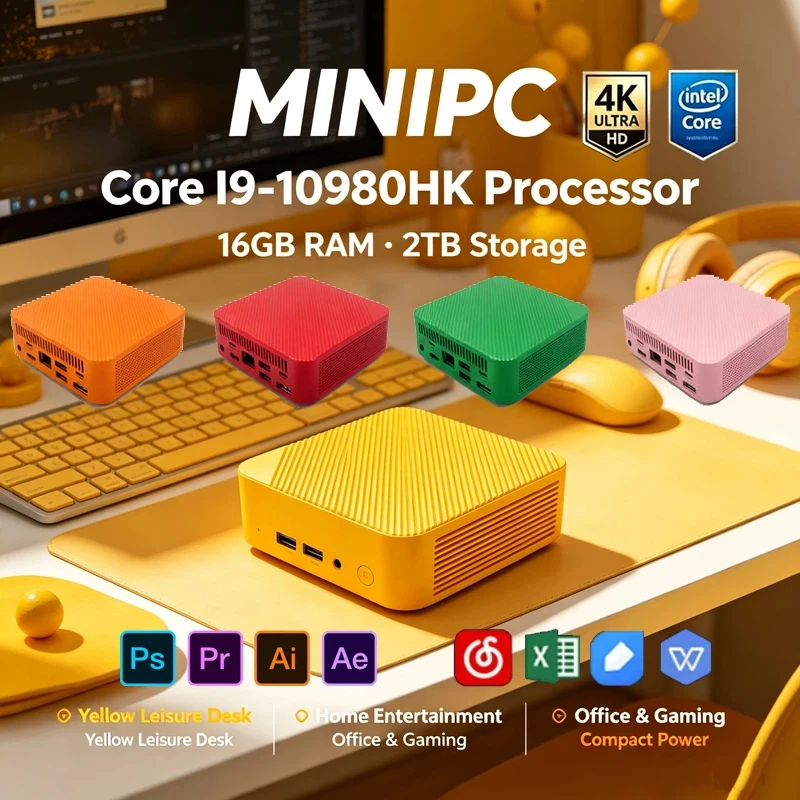 High‑Performance Color Mini PC Intel I9‑10980HK Win11,16GB 2TB SSD WiFi6 BT5.2 4K UHD Desktop for Gaming Office & Video Edit
