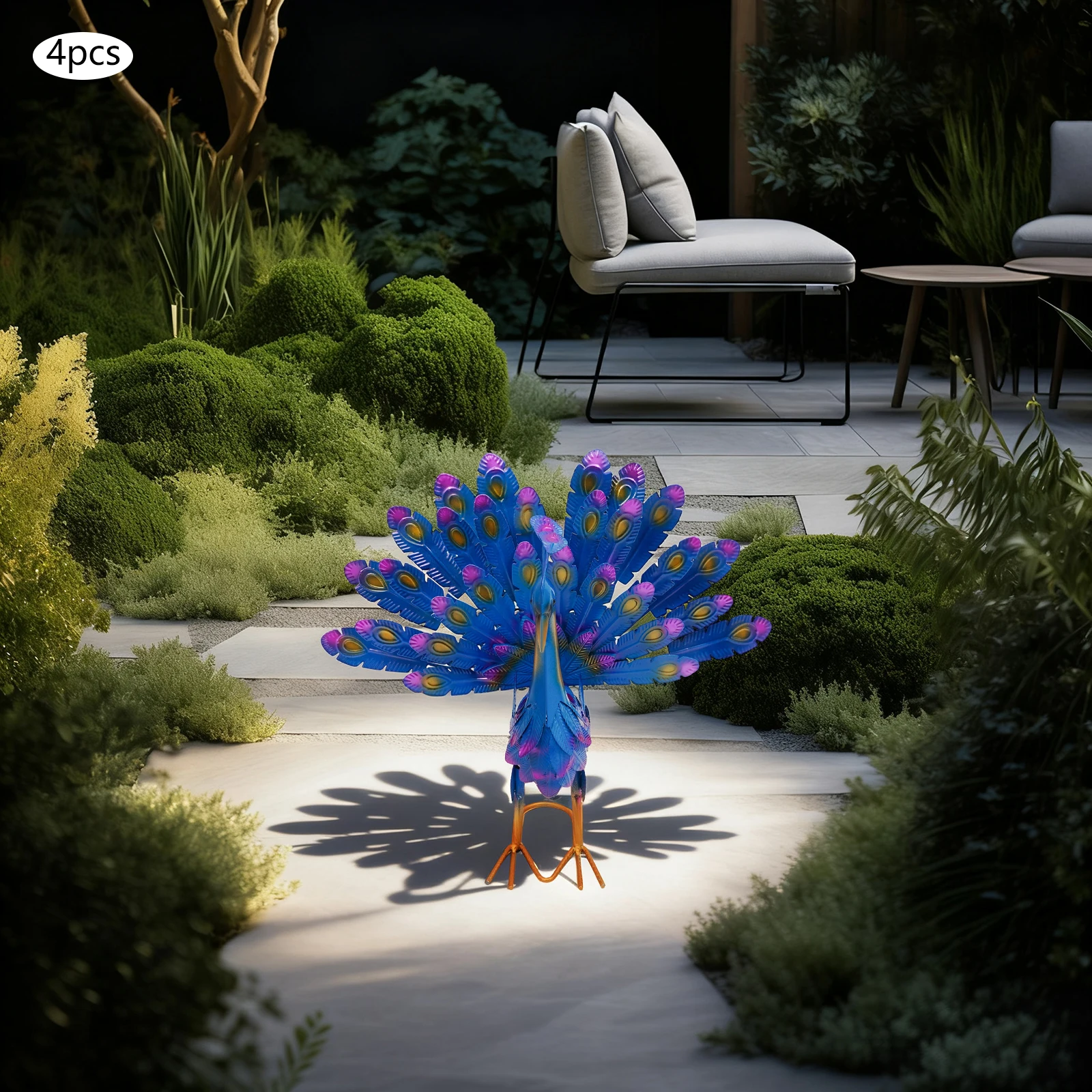 

4 PCS Peacock Statues Outdoor Peacock Statue Ornaments Realistic Metal Peacock Decoration