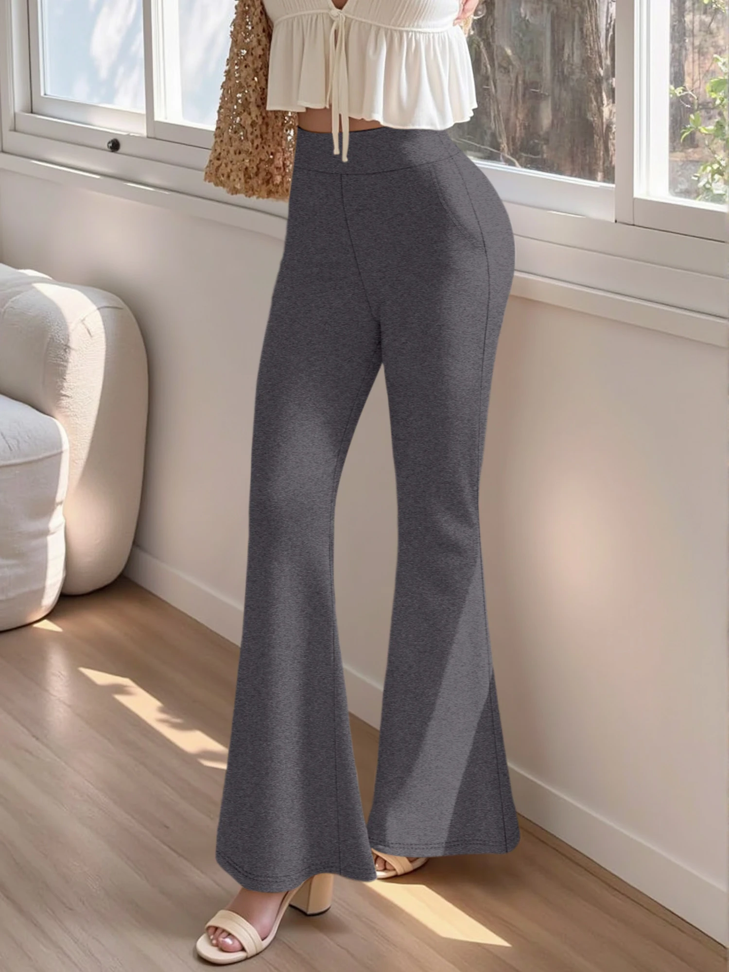 High Waist Tummy Control Flare Yoga Pants Women With Pockets Soft Breathable Gym Running Bell Bottom Casual Pants