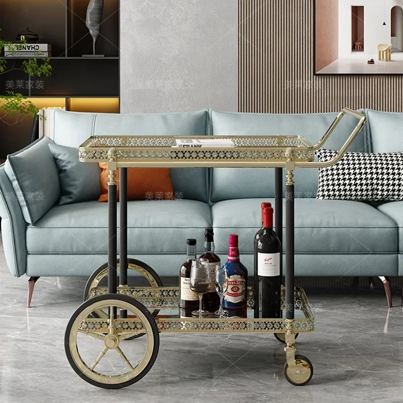 DSA  household living room snack mobile double-layer tea cart, sofa side storage rack