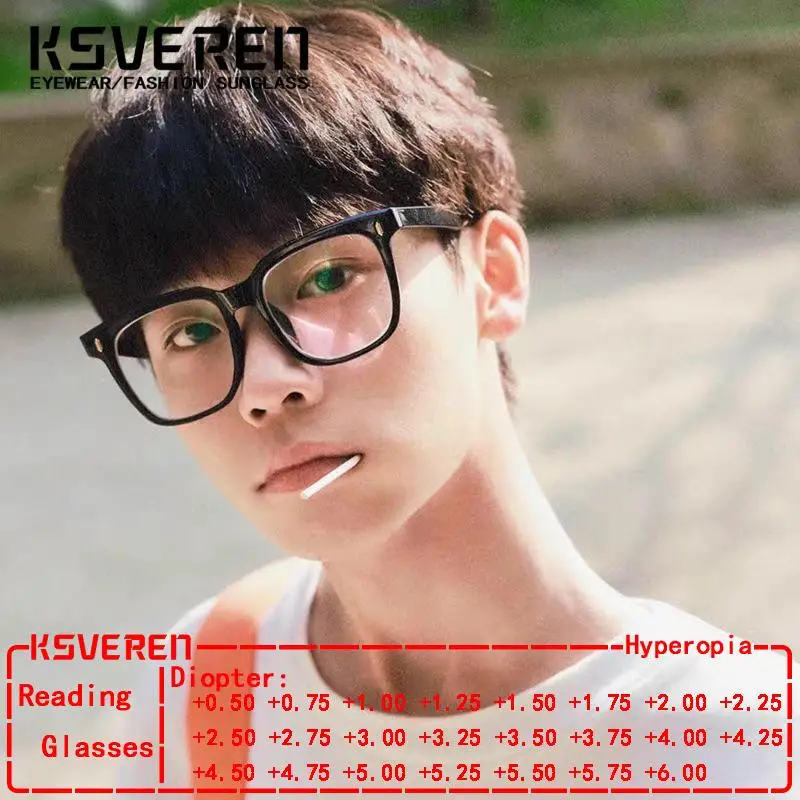 

KSVEREN Men Fashion Square Reading Glasses Prescription Glasses Women Anti Blue Light Optical Eyewear