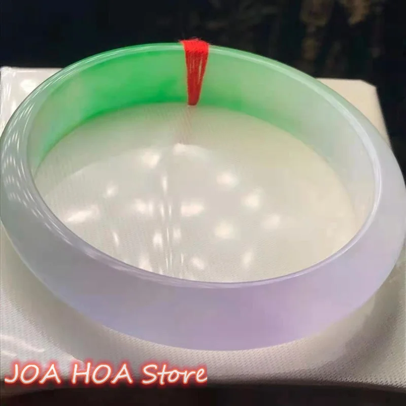 Natural Ice Kind Jadeite Bracelet Floating Green Light Purple Hand Ring Emerald Jade Bangle Jewelry