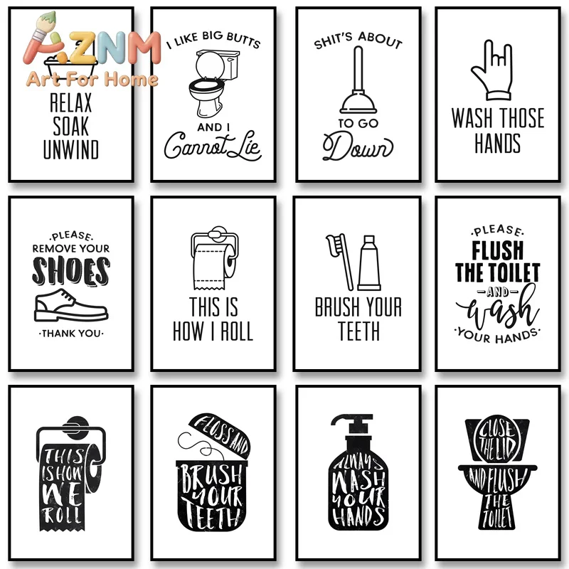 1pc frameless Canvas Painting Funny Bathroom Rules Signs Poster Toilet Humor Print Canvas Painting Wall Art Picture for Bathroom