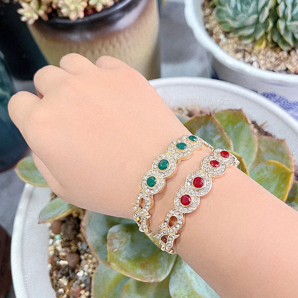 Sunspicems 18K Gold Color Turkey Crystal Women Cuff Bracelet Bangle Morocco Algeria Wedding Jewelry Arabic Bridal Bangle Bijoux