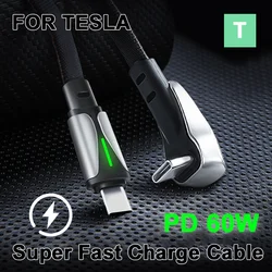 PD 60W per Tesla CarPlay cavo di ricarica rapida da USB tipo C a tipo C per iPhone 15 Pro Max Samsung S24 modello 3 cavo di ricarica del telefono