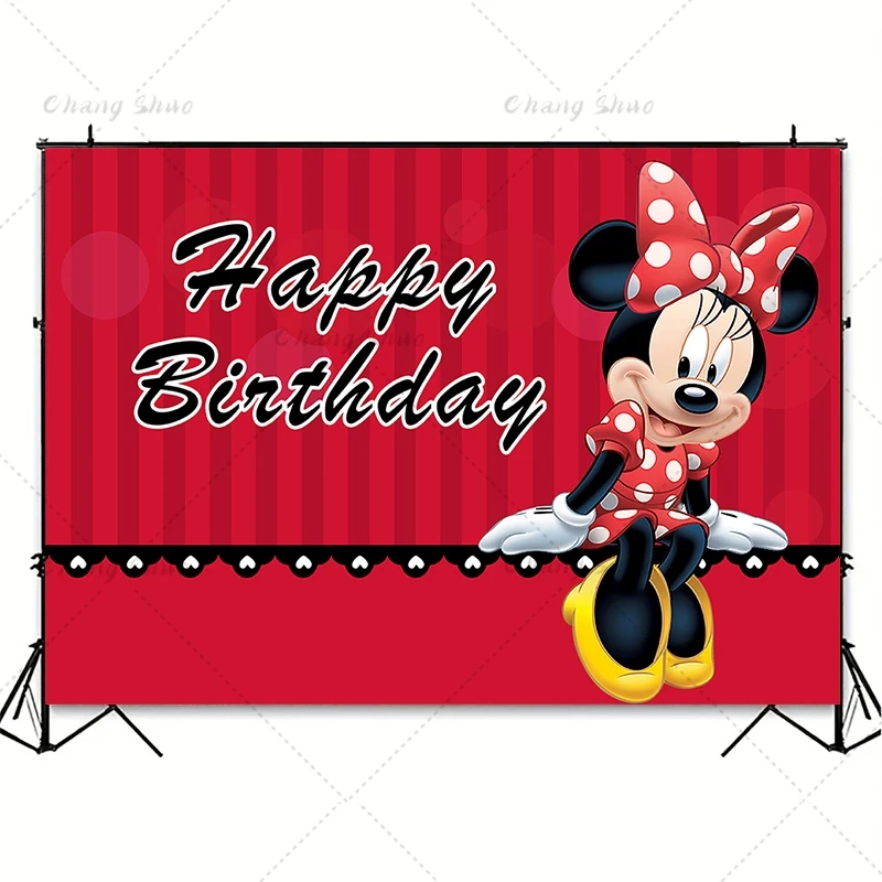 Disney Cartoon Minnie Mouse Backdrop Boy Girls 1st Birthday Party Decor Vinyl Photography Background Newborn Baby Shower Banner