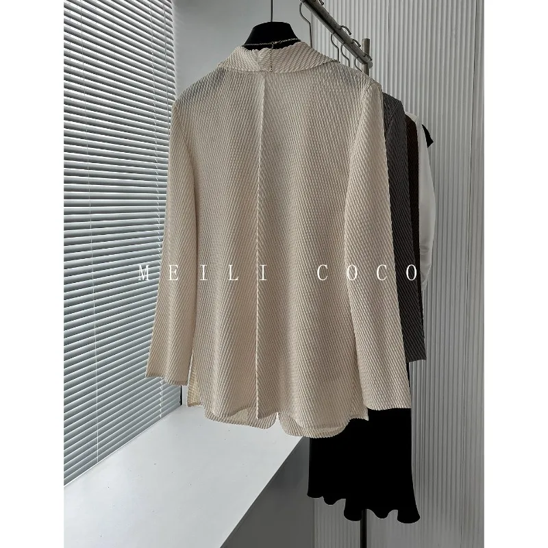 Miyake Pleated Jacket 2026 Solid-Color Dragon-Scale Pleats Blazer—Elegant Commuter 2-Button Cardigan Women New Spring Collection