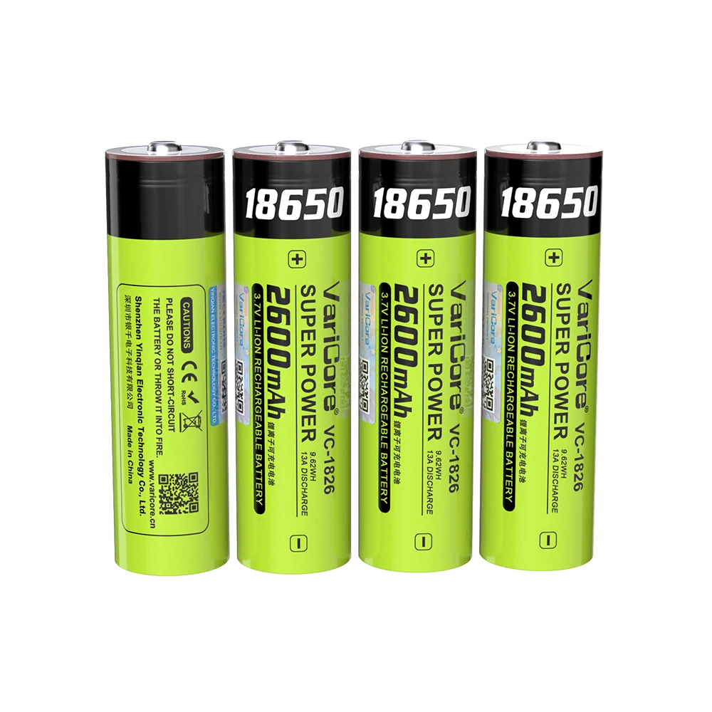 VariCore VC-1826 18650 Lithiumbatterie (Spitze)/wiederaufladbar/langlebig/Power-Batterie/3,7 V Spannung/große Kapazität 2600 mAh