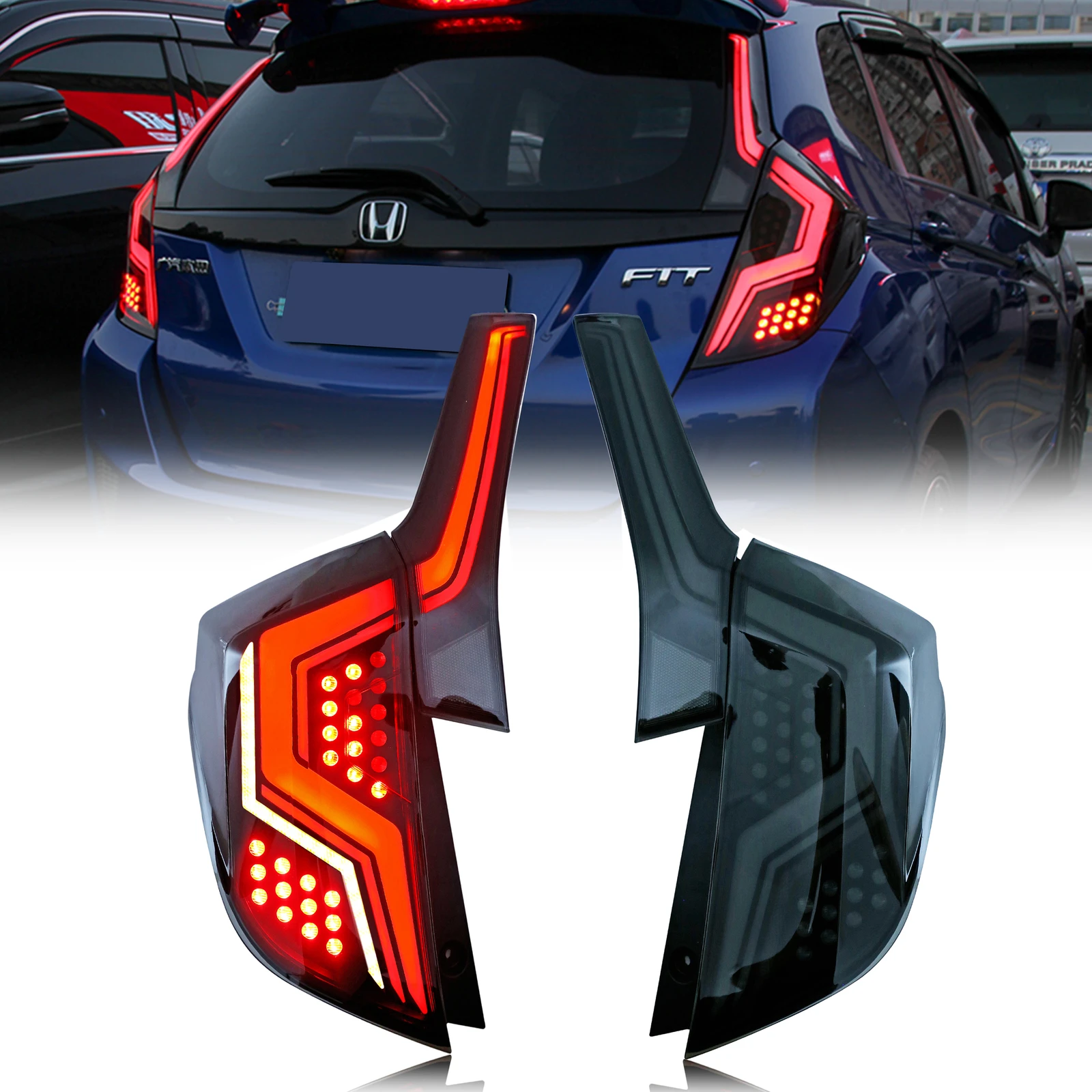 

LED Sequential Black Tail Lights Assembly for Honda Fit 2014-2020 Animation Sequential Turn Signal Trunk Rear Brake Lamps