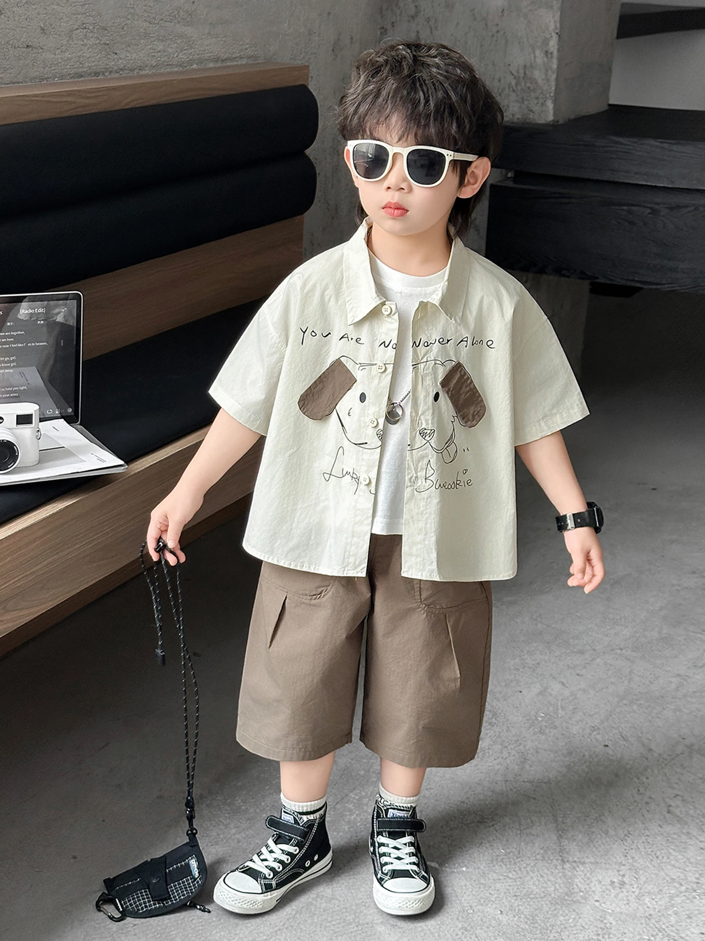 boys-summer-thin-short-sleeve-shirt-set-three-pieces-korean-style-baby-clothes-cotton-blend-fabric-moisture-wicking-machine-w