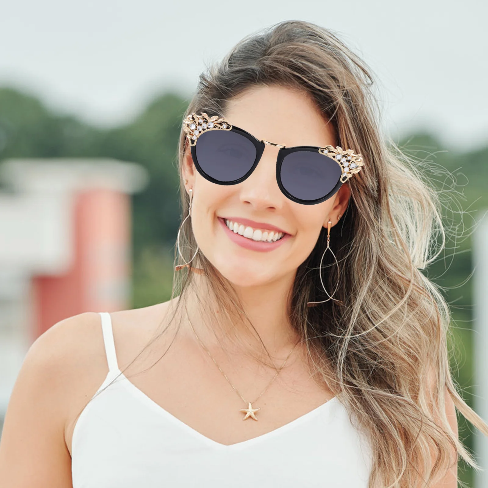 

1pc Rhinestone Sunglasses for Women Oversized Summer Eyewear Metal Curved Legs Safe Nose Pads Party Daily Wear Sun Protection