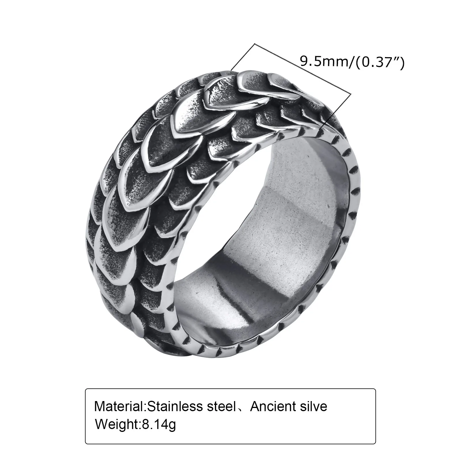 Dragon Scale Anxiety Ring for Men Cool Stainless Steel Snake Dragon Scales Spinner Rings Fidget Ring  Silver Color  Men Gift