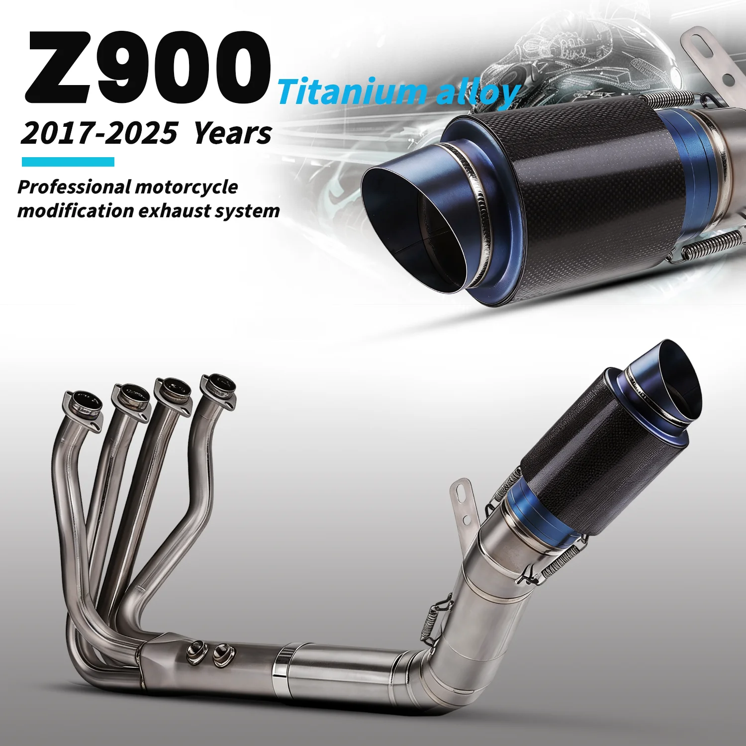 

For Z900 Motorcycle Exhaust Modify full system Connecting For Z900 2017-2025 year titanium alloy with carbon fiber 76mm diameter