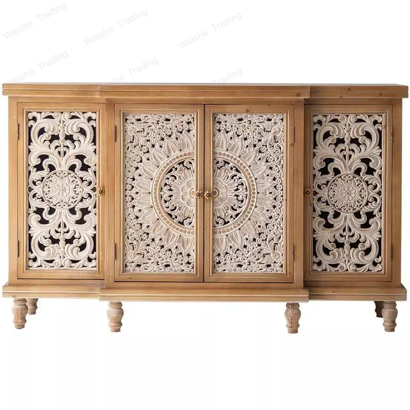 

Edge Carved Chinese locker French solid wood old shoe Entrance cabinet Five bucket cabinet