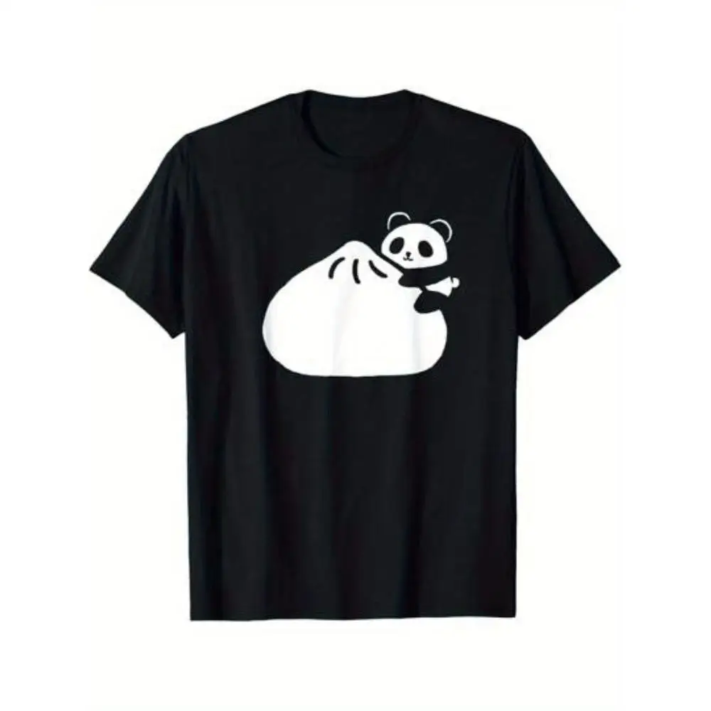Cute Meatball Panda Chinese Pig Design Panda T-Shirt Lightweight Breathable Summer Top Regular Fit Casual T-Shirt