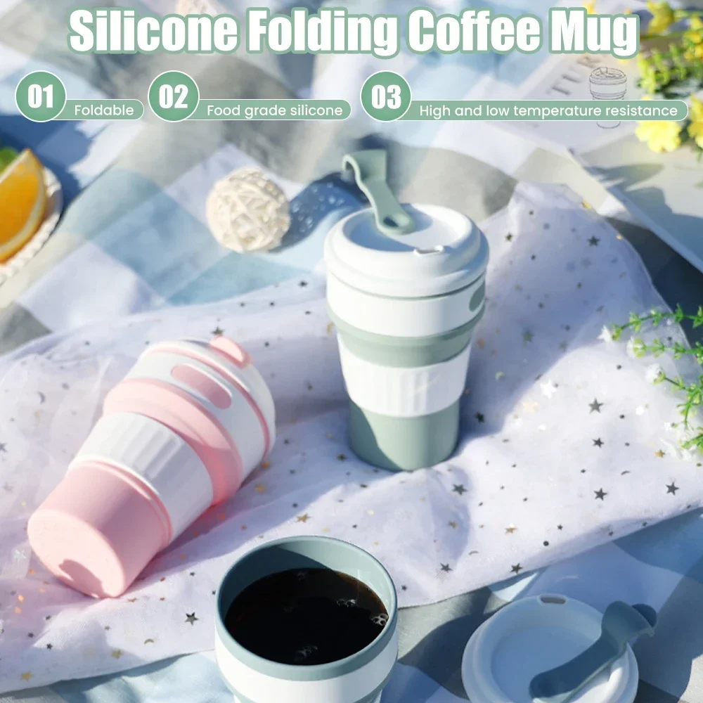 Multifunctional Silicone Folding Cup Portable Travel Coffee Cup 350ml Sports Cup Outdoor Heat-resistant Water Cup Silicone Cup