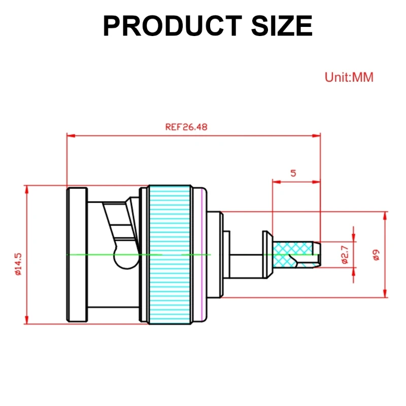 50ohm BNC Mannelijke Rechte Crimp Attachment Radiofrequentie Coaxiale Connector voor RG316 RG174 Kabel BNC-C-J1.5