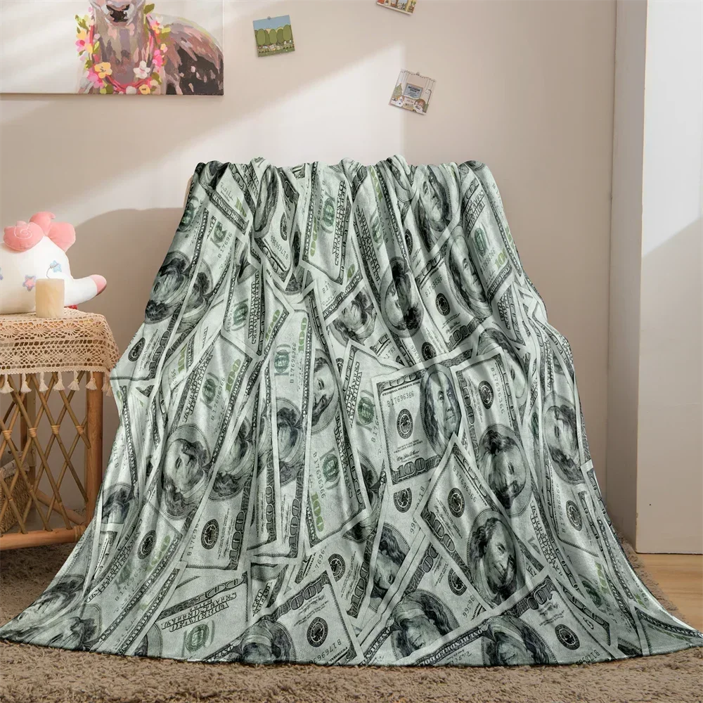 

Dollar Bill Print Throw Blanket for Couch Bed Soft Cozy Plush Fleece Adult Bedroom Gift Home Textile