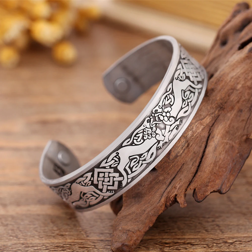 Dreamtimes Viking Talisman Gezondheid Armbanden Boom Van Leven Geluk Knoop Runen Trinity Verstelbare Magnetische Manchet Armbanden Voor Vrouwen Mannen