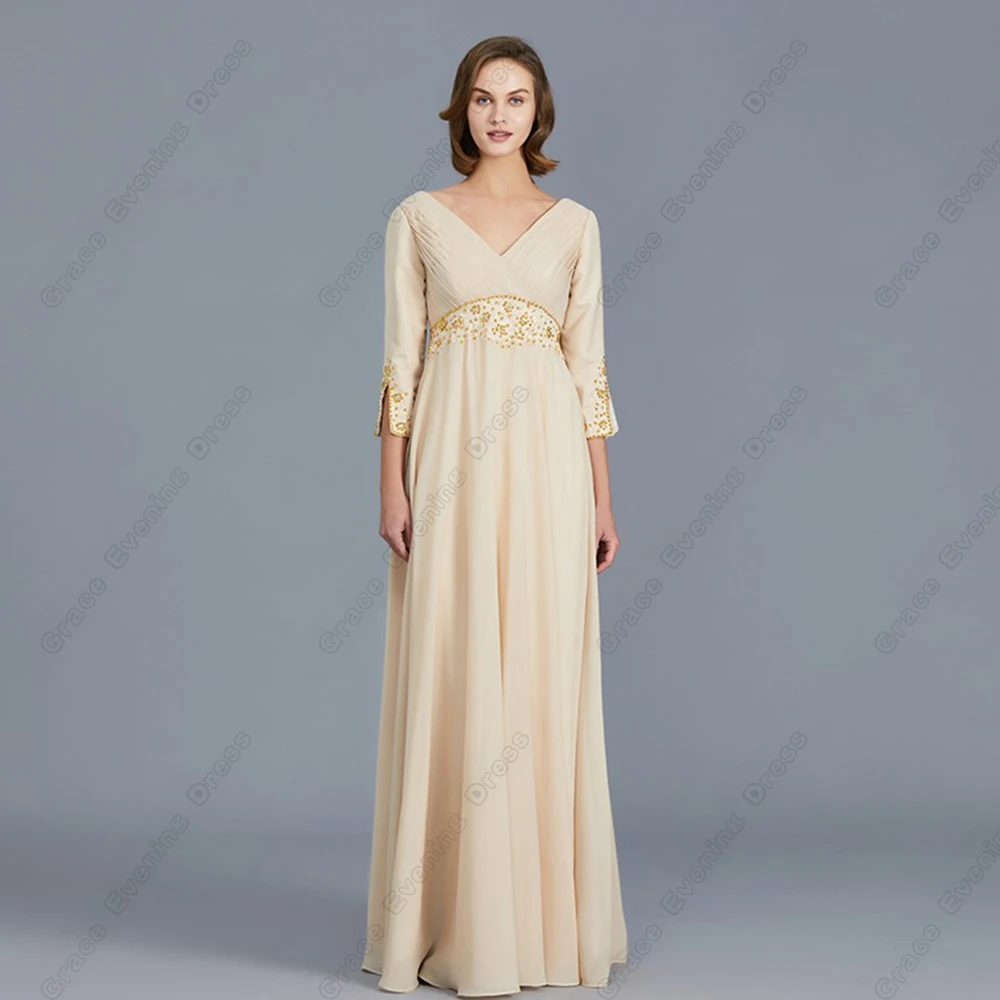 

Champagne Strapless Mother of Bride Dresses with Sequined Pleat 2024 Summer Beach Chiffon Wedding Party Dresses Robe De Soirée