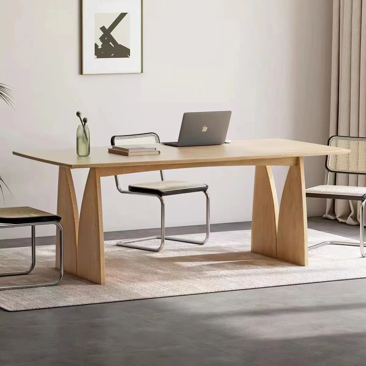 

Nordic minimalist solid wood dining table home wabi-sabi style dining table designer log bench desk