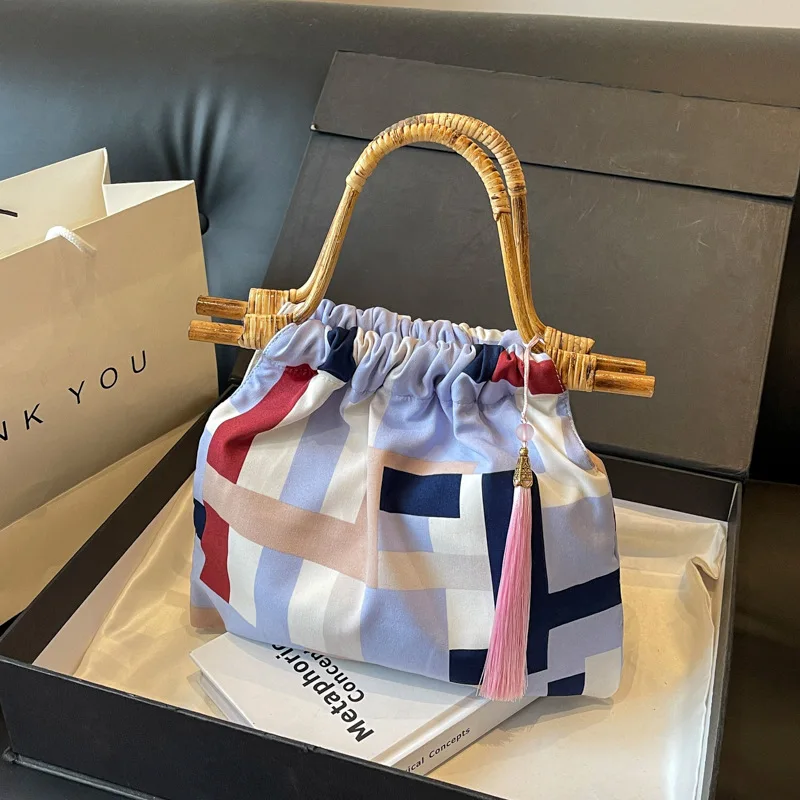 

2025 Plaid Bucket Bag for Women Summer New Canvas Tote Bag Fashion Ins Style Handheld Shoulder Purse Casual Chic Large Capacity