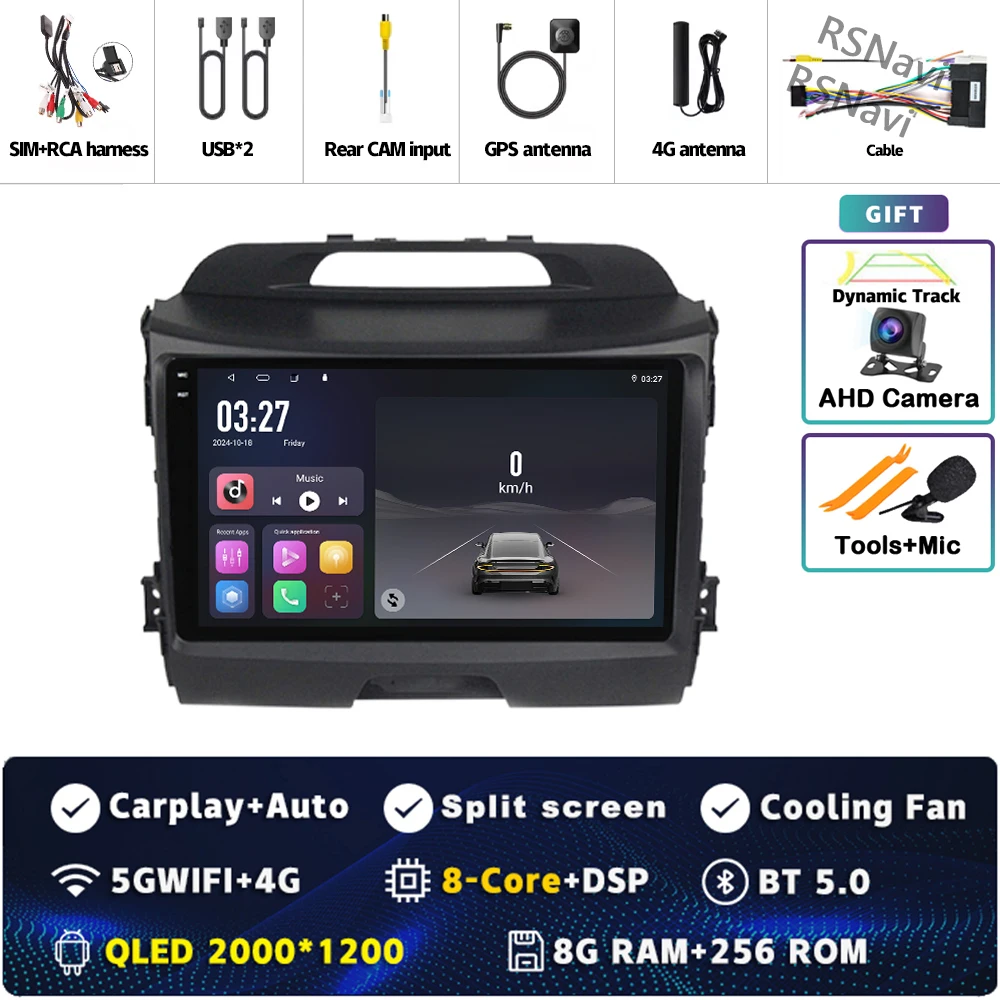Android 15 Voor Kia Sportage 3 SL 2010-2016 2K QLED Android Autoradio Multimedia Video Player GPS Stereo CarPlay 4G Head Unit