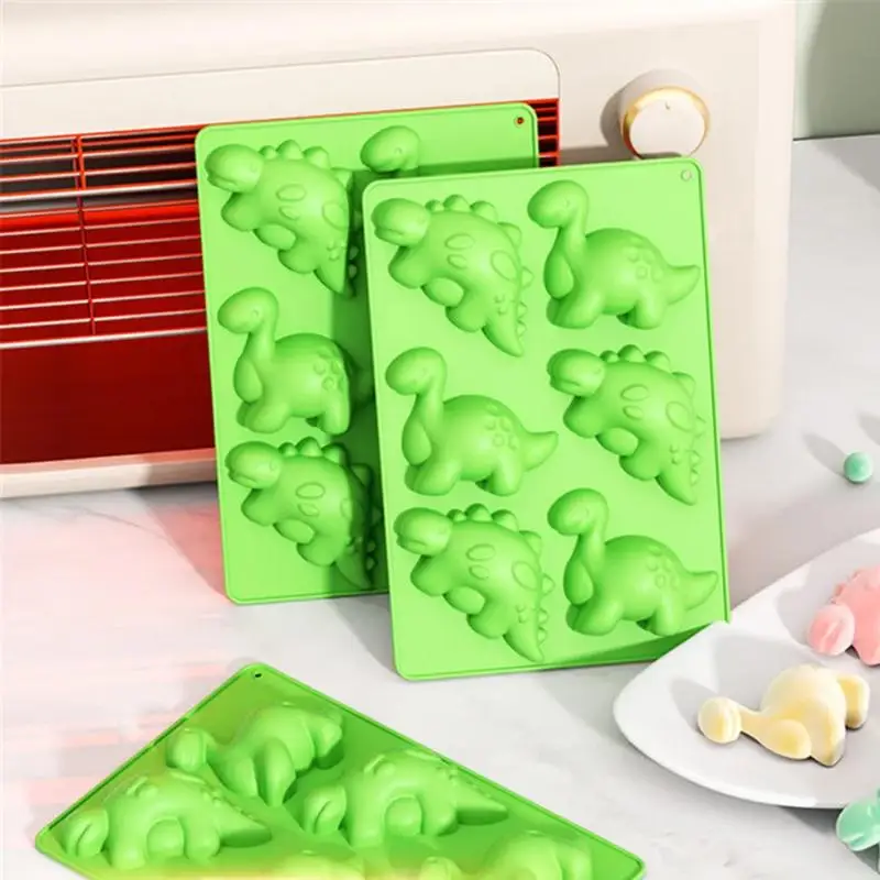 Silicone 6 Cavities Dinosaur Jello Molds For Chocolate Dinosaur Soap Molds For Baking Dessert Cupcake Topper Cake Decoration