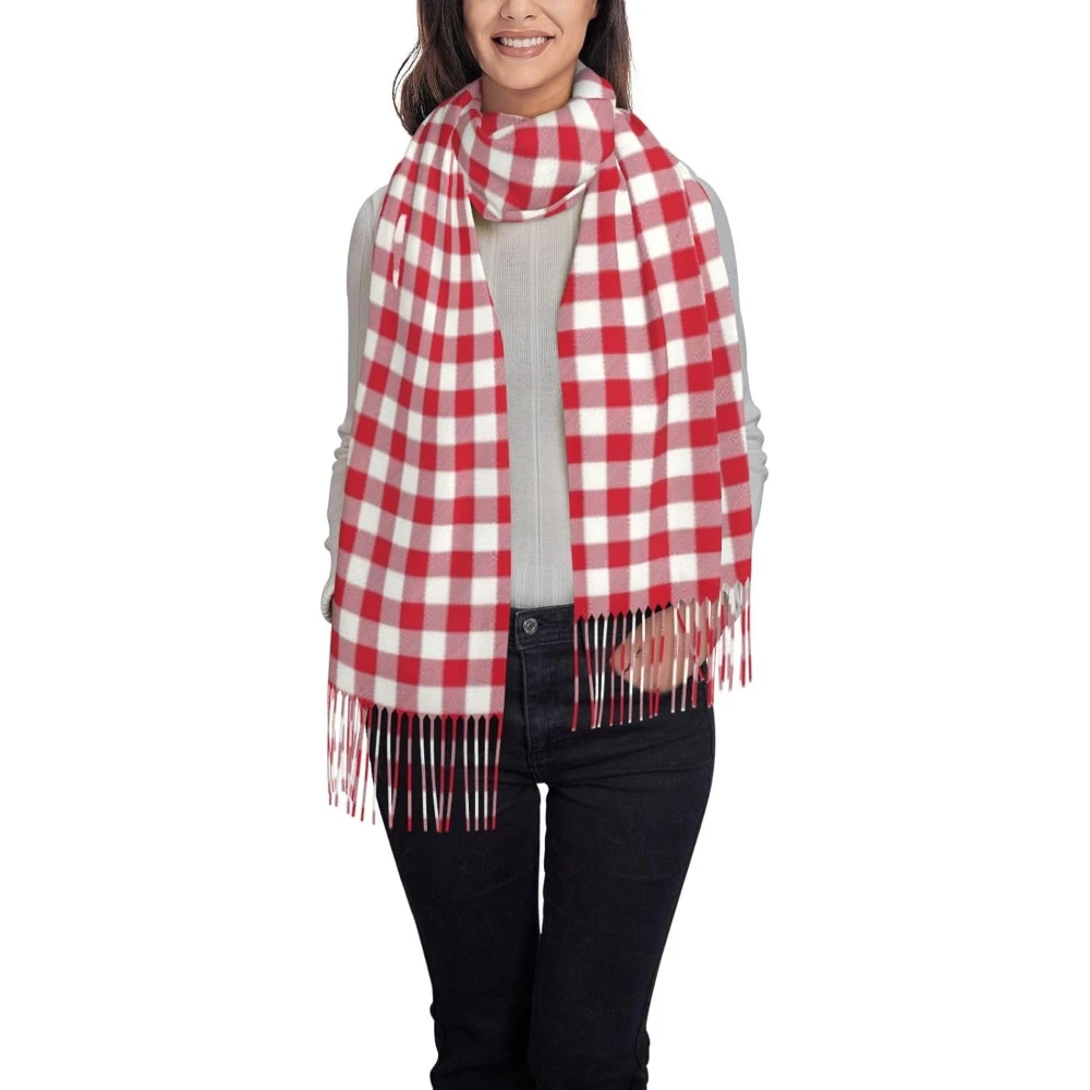 

Женский шарф с красным клетчатым узором, модные шали, зимние теплые большие шарфы