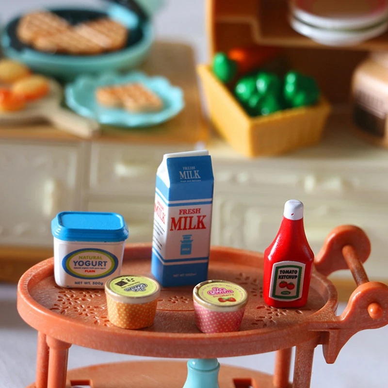 5Pcs/Set 1:12 Dollhouse Miniature Food Mini Tomato Sauce Iced Yogurt Dolls Kitchen Toy