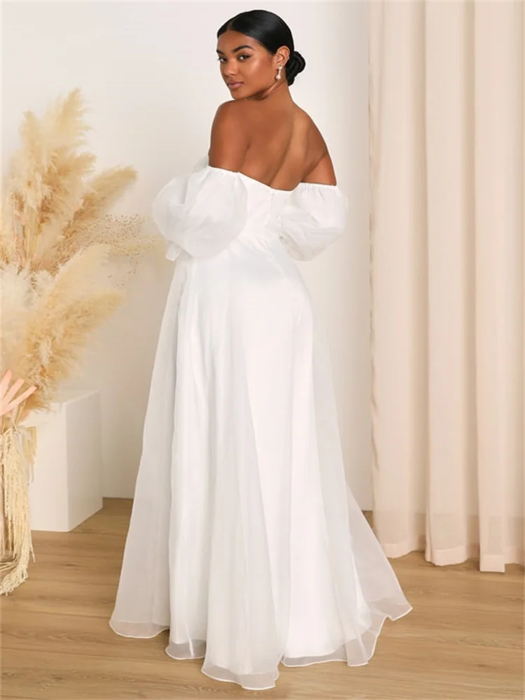 New Arrival Off Shoulder Neckline Straight Wedding Dress Elegant Back Zipper Floor Length High Slit Sweep Train Gown For Bride