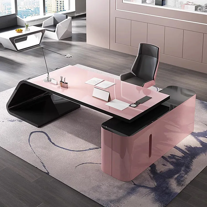 Painted Desk Stylish Simple Lady Boss Table Pink High-end Manager Table Creative Office Table And Chair Combination