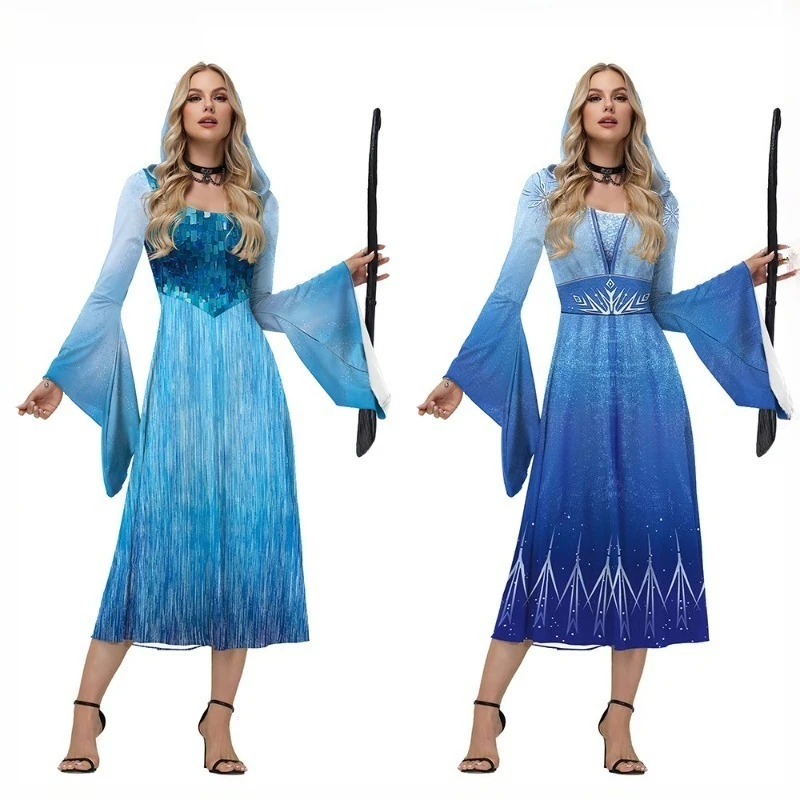 

Halloween Queen Dress Women Disfraz Mujer 3D Print Sequin Gown Digital Pattern Cosplay Outfit Stage Performance Party Costume