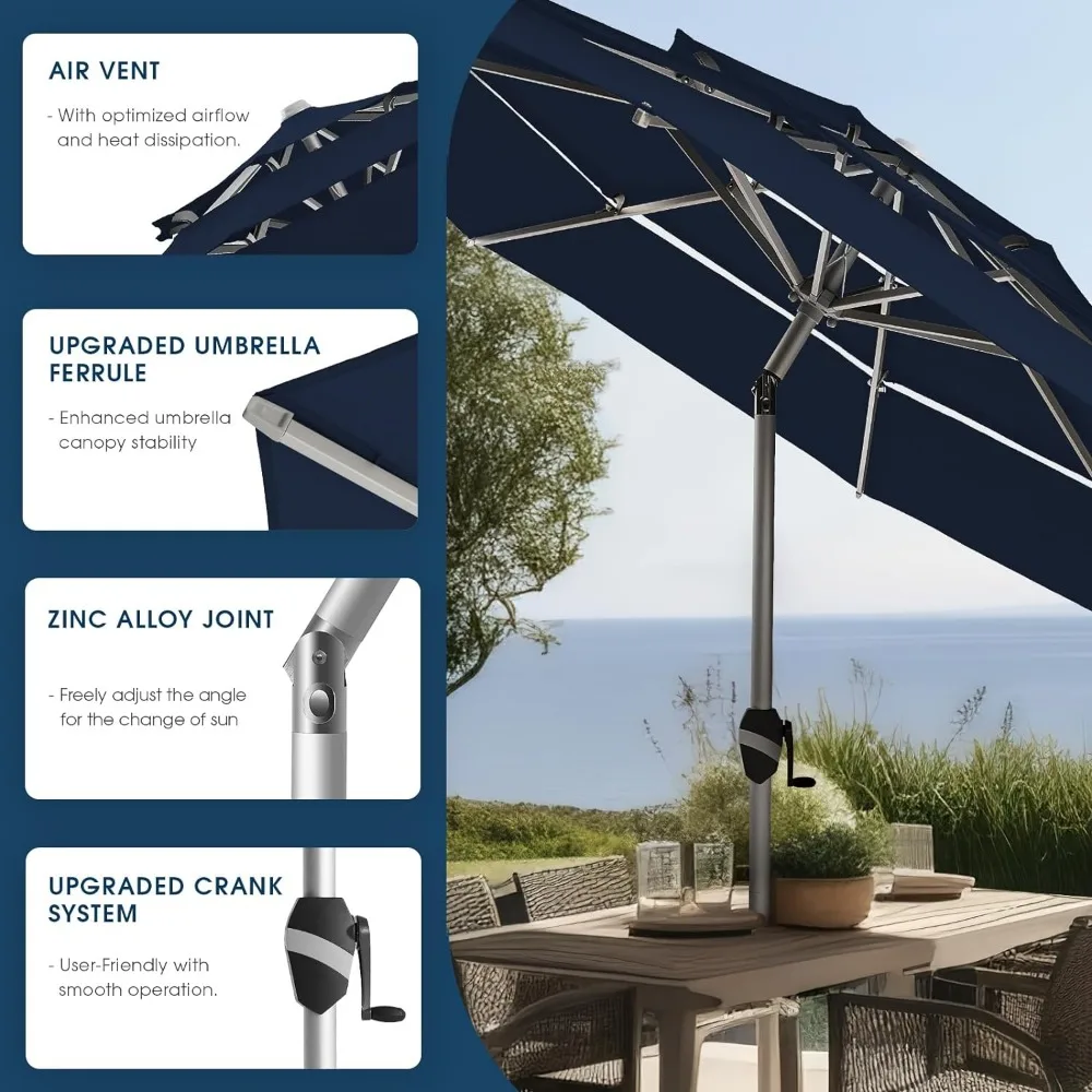 9Ft 3 Tiers Aluminum Outdoor Patio Umbrella,5-YEAR Fade-Resistant Outdoor Market Table Umbrella with Push Button Tilt Umbrellas