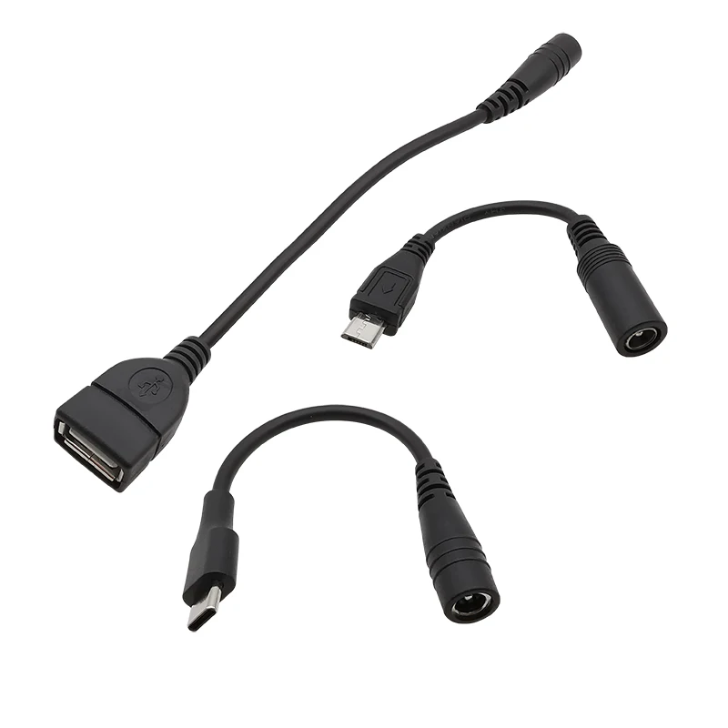 1 sztuka USB Micro męskie/typ C wtyczka/gniazdo USB żeńskie do 5.5mm x 2.1mm żeńskie gniazdo DC przewód zasilający kabel konwerter złącza