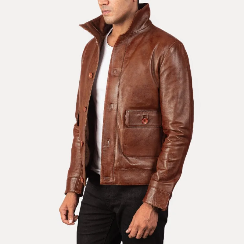 Biker Men's Soft Real Genuine Lambskin Leather Jacket Button Front Designer Coat