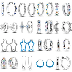 925 Sterling Silver Fine Stars Moon Starry Sky Series Jewelry Zircon Circle Hoop Earrings Women Earring Jewelry Gift Accessories