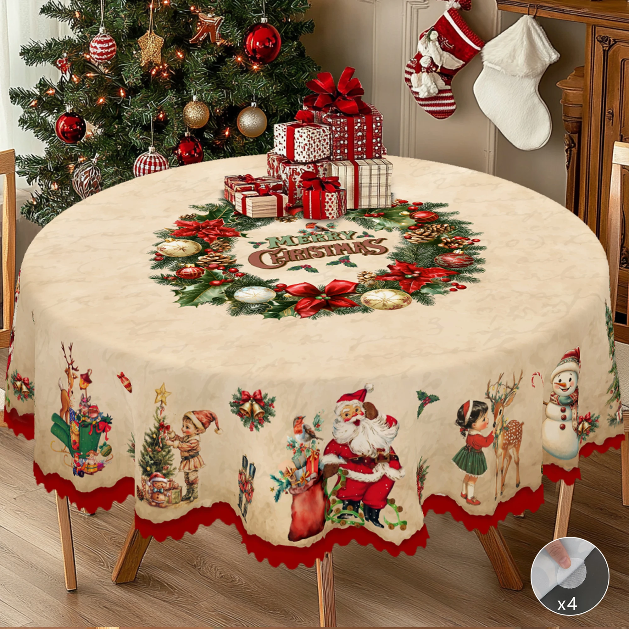 1 Piece Merry Christmas Themed Printed Tablecloth, Retro Country Farmhouse Style, Santa Claus, Christmas Gift Pattern Design, Suitable for Christmas, New Year Party, Party Decoration, Kitchen Accessories, Room and Outdoor Decoration, Gift for Friends